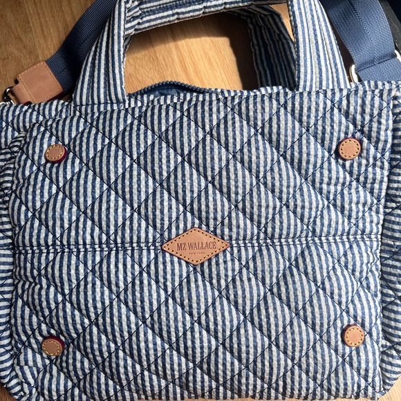 MZ Wallace Seersucker Navy and White Quilted Tote - Picture 3 of 10